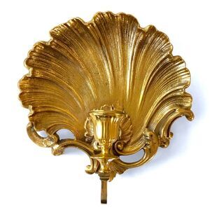 ♥️ Vintage Mid Century Brass Shell Candle Wall Sconce